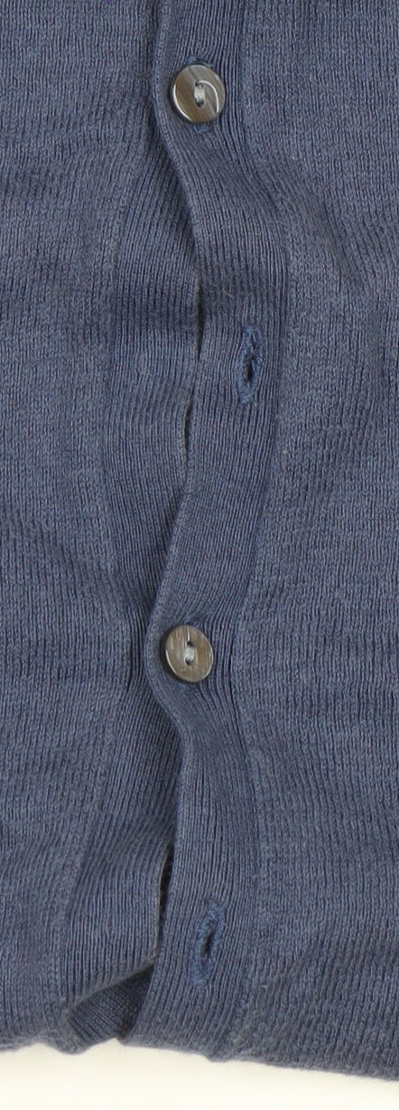 WoolOvers Women Blue Cotton Silk V-Neck Short Sleeve Cardigan S