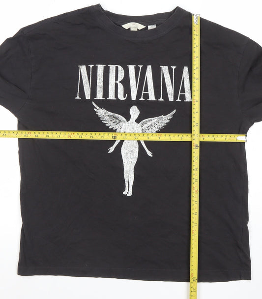 H&M Men's Black Nirvana Long Sleeve Band T-Shirt Size S