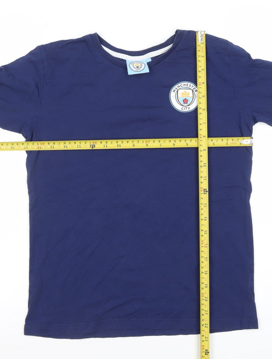 Manchester City Boys Blue Long Sleeve Cotton Football T-Shirt 12-13 Years
