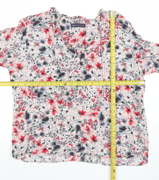 Marks and Spencer Women’s Pink Floral Viscose Blouse Size 16 3/4 Sleeve