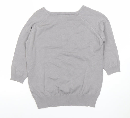 Bassini Women's Grey Beaded Knit 3/4 Sleeve Blouse M/L
