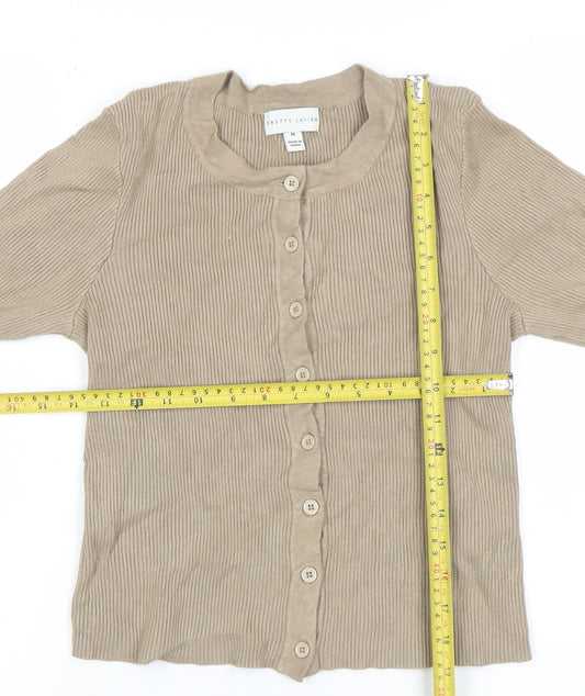 Pretty Lavish Women Beige Long Sleeve Knit Button Cardigan M