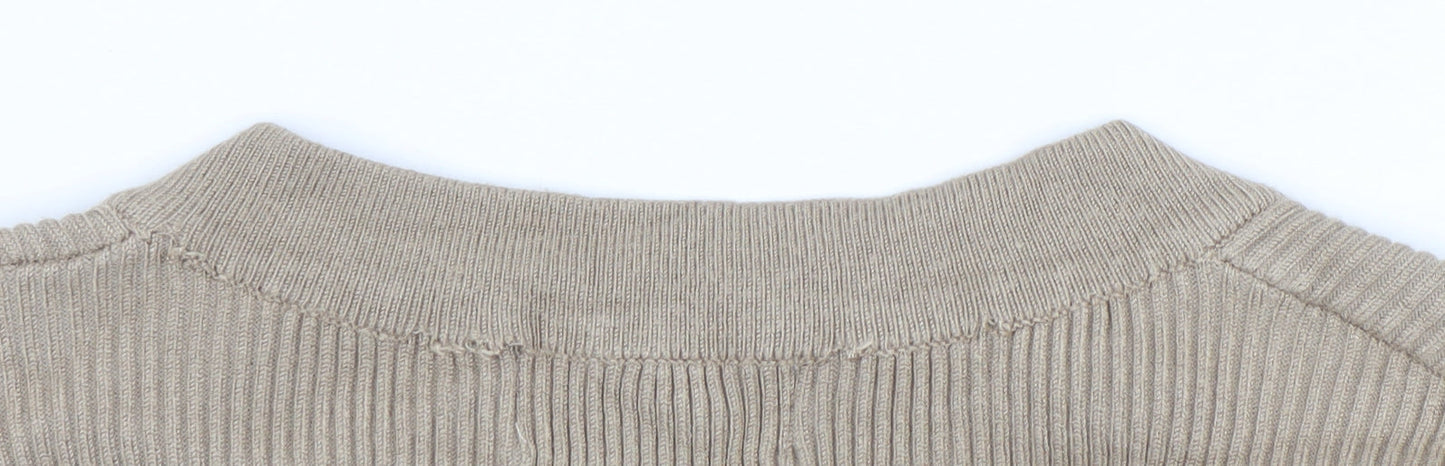 Pretty Lavish Women Beige Long Sleeve Knit Button Cardigan M