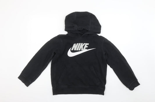 Nike Boys Black Pullover Hoodie Medium 100% Cotton Logo Sweatshirt