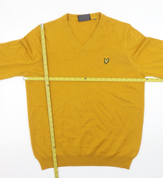 Lyle & Scott Men's Yellow V-Neck Wool Blend Jumper XXL