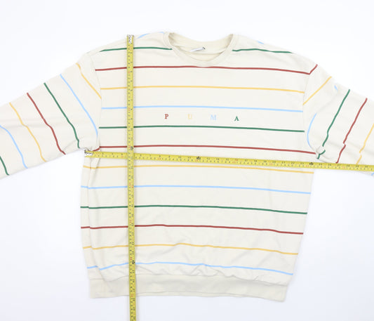 Puma Men's Beige Striped Crew Neck Sweatshirt Size L