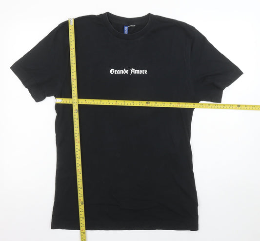 H&M Divided Men’s Black ‘Grande Amore’ Rose Print T-Shirt Size S