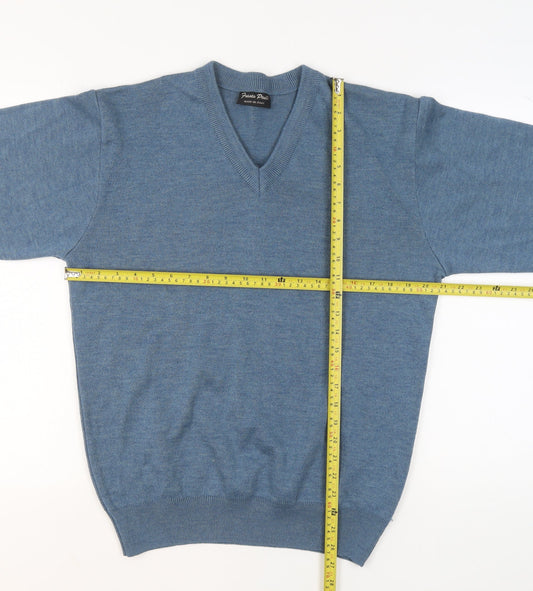 Franco Ponti Mens Blue Wool V-Neck Jumper Size L Classic Knit