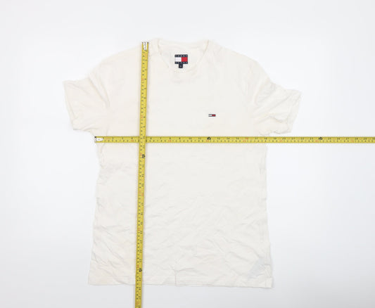 Tommy Jeans Men's White Cotton Crew Neck Regular Fit T-Shirt Size S