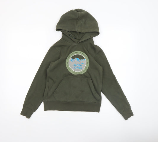 Jack & Jones Boys Green Pullover Hoodie Size 140 Cotton Blend Casual