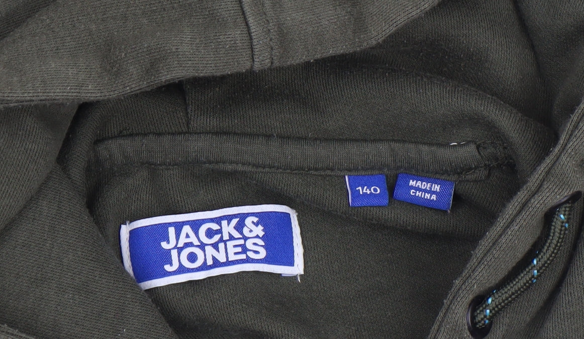 Additional view of Jack & Jones boys’ green pullover hoodie, size 140, cotton blend casual