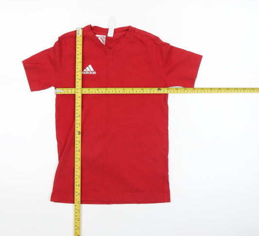 Adidas Boys Red V-Neck Short Sleeve Cotton Sports T-Shirt 9-10 Years