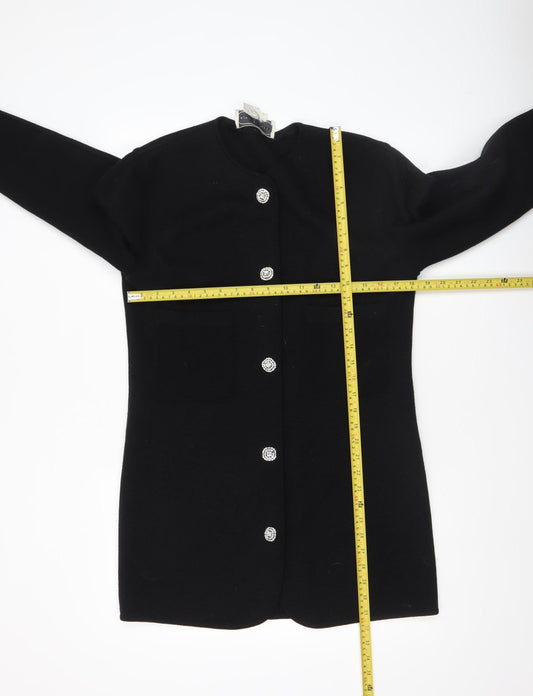 Adrienne Vittadini Women's Black Wool Cardigan L Classic Long Sleeve
