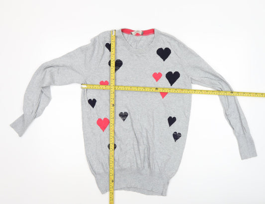 Oasis Women’s Grey Heart Crew Neck Cotton Jumper Size S