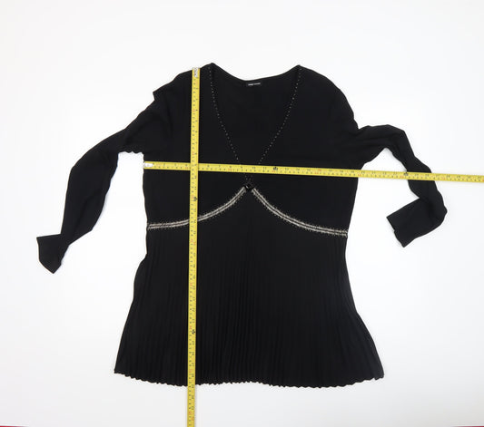 Gerry Weber Women Black Beaded Pleated Tunic Blouse Size 16