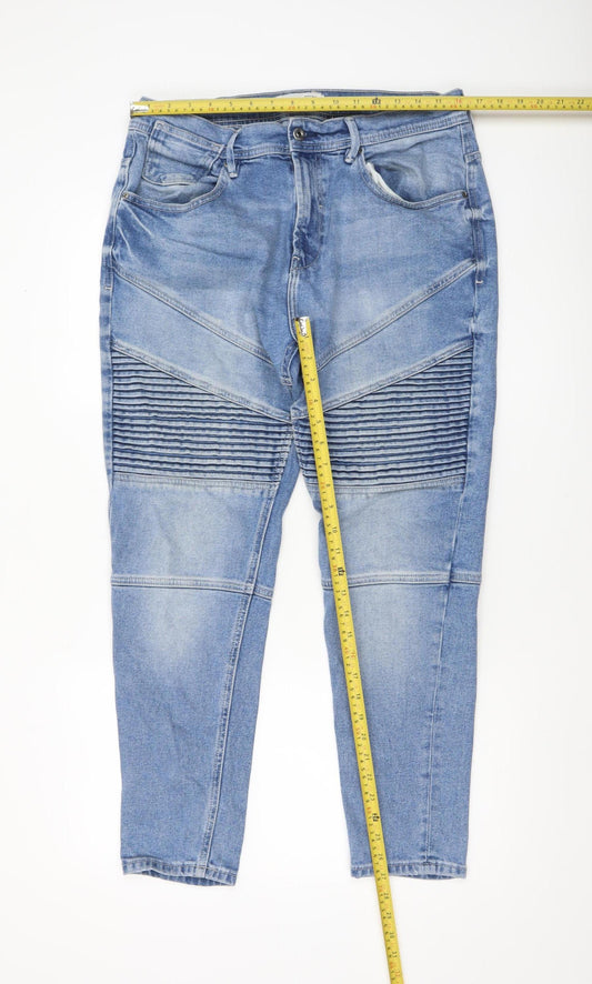 Zara Man Blue Slim Tapered Rib Panel Stretch Denim Jeans 32 in