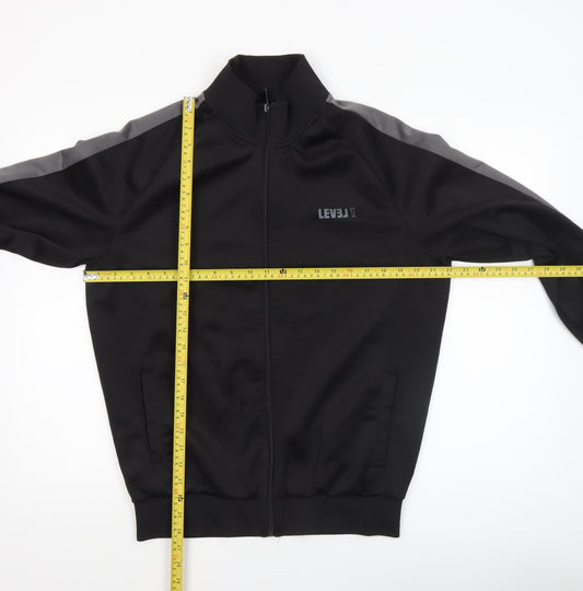 LEVEL 1 Men's Black Bomber Jacket Size L Regular Fit Full Zip Sports Style