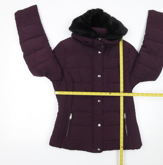 Dunnes Stores Womens Purple Faux Fur Collar Puffer Jacket Size 14