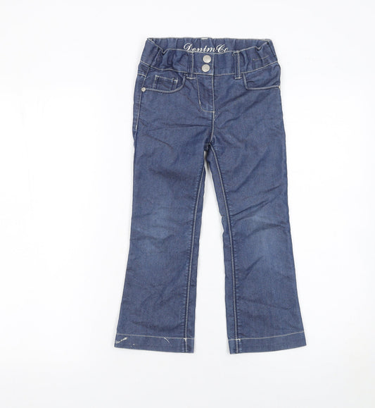 Additional front view of Denim Co girls’ blue bootcut jeans 5 years cotton blend embroidered pockets