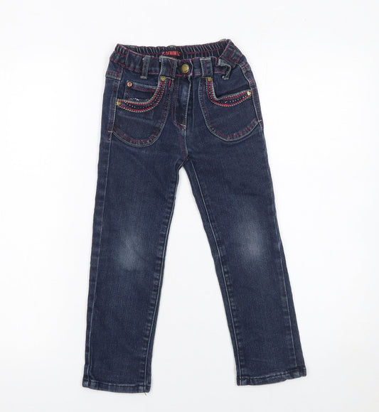 Additional front view of Denim Co girls’ blue straight jeans 5 years embroidered heart style