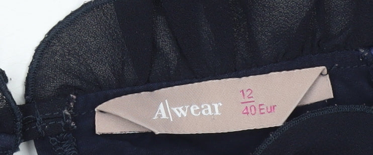 A|wear Womens Black Ruffle Sleeveless Tunic Blouse Size 12