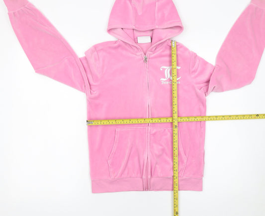 Juicy Couture Pink Velour Full Zip Hoodie Womens 12/13 Fleece Logo