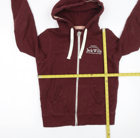 Jack Wills Women's Burgundy Full Zip Hoodie Size 8 Cotton Blend