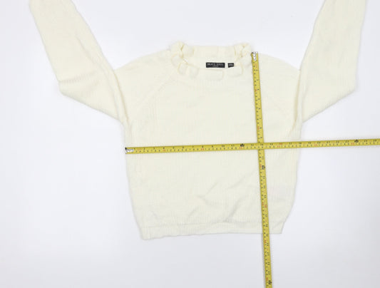 Brave Soul Women's Ivory Ruffle Crew Neck Knit Jumper XS