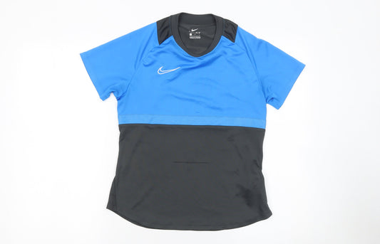 Additional front view of Nike boys’ blue black dri-fit short sleeve athletic t-shirt, size S