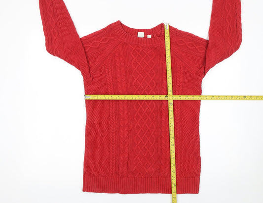 GAP Women's Red Cable-Knit Cotton Jumper Size M Long Sleeve