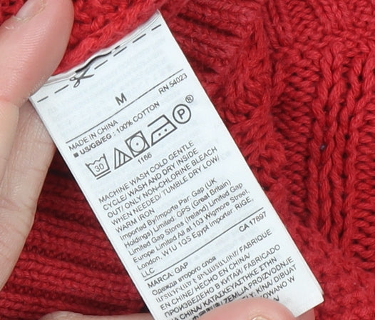 GAP Women's Red Cable-Knit Cotton Jumper Size M Long Sleeve