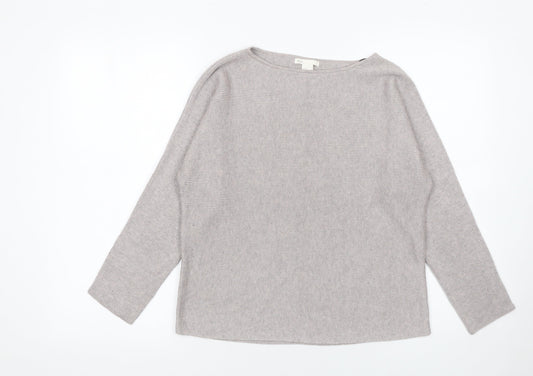 H&M Women Beige XS Boat Neck Long Sleeve Pullover Jumper