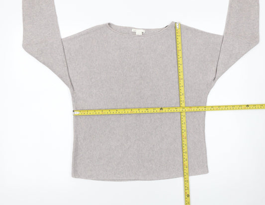H&M Women Beige XS Boat Neck Long Sleeve Pullover Jumper