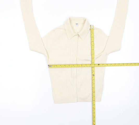 Uniqlo Women Ivory Wool Collared Button Cardigan XS