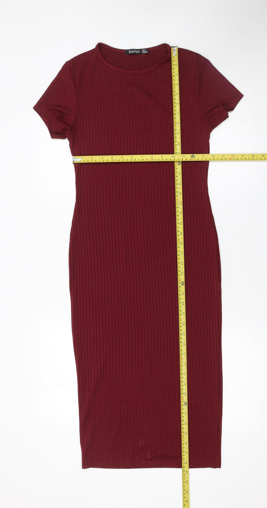 Boohoo Women Red Midi Bodycon Dress Size 12 Short Sleeve