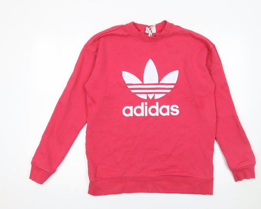 Additional front view of Adidas Women's Pink Crew Neck Pullover Sweatshirt UK 8