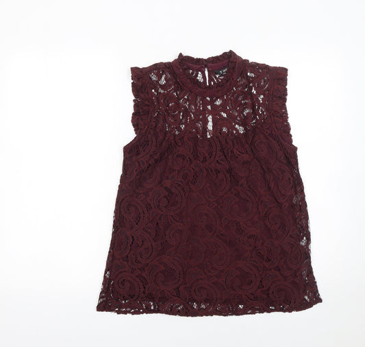 Additional front view of Dunnes Women Brown Lace High Neck Sleeveless Blouse, size 10