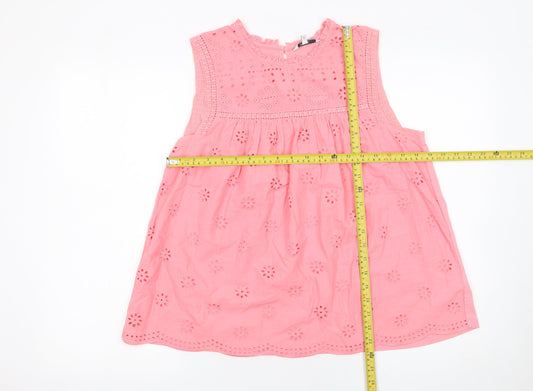 Next Womens Pink Sleeveless Broderie Anglaise Cotton Top UK 12