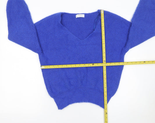QUIZ Women Blue V-Neck Long Sleeve Chunky Knit Jumper Size S