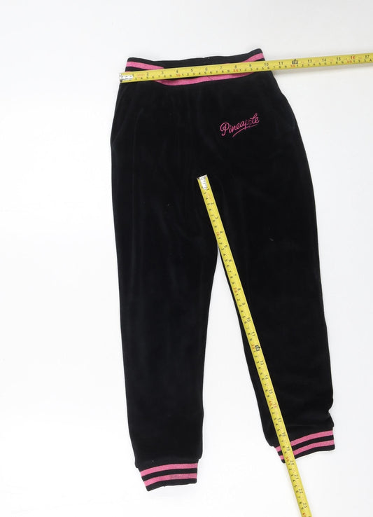 Pineapple Girls Black Velour Jogger Trousers 8-9 Years Elastic Waist Dancewear