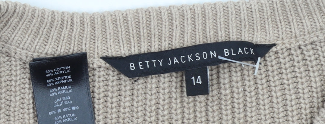Brand and care label for Betty Jackson Black Women’s Beige Cable-Knit Jumper, size UK 14
