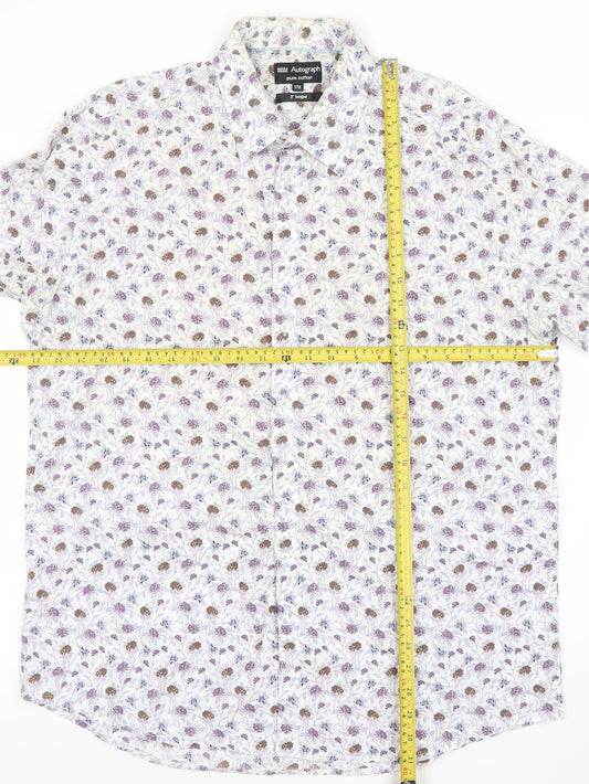 Marks and Spencer Autograph Men's Multicoloured Floral Cotton Long Sleeve Shirt 17.5