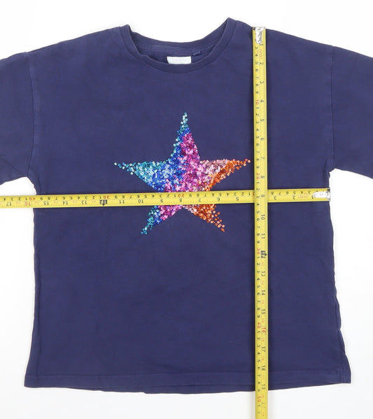 Next Girls Blue Sequin Star T-Shirt 10 Years Cotton Short Sleeve