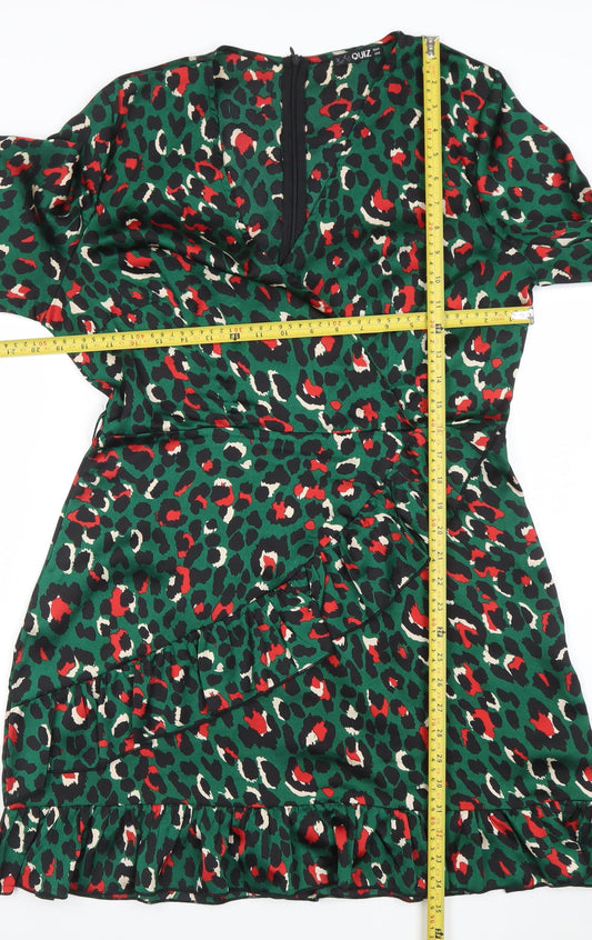 Quiz Womens Multicoloured Animal Print Ruffle Wrap Dress Size 12