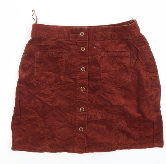Additional front view of EDC Women’s Brown Corduroy Button Front Mini Skirt, size UK 10