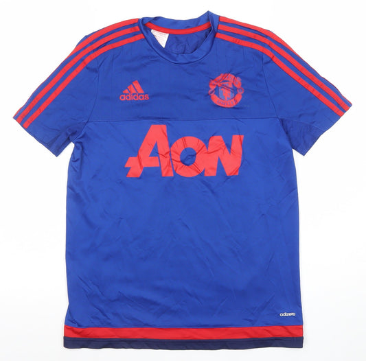 Additional front view of Adidas boys’ blue manchester united climacool football jersey 13-14 years