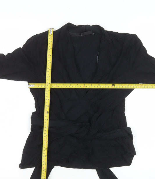 Next Womens Black Wrap Viscose Blouse Size 12 Long Sleeve