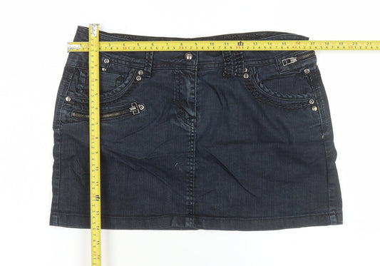 Dorothy Perkins Women Blue Denim Mini Skirt Size 12 Pockets Zip Detail