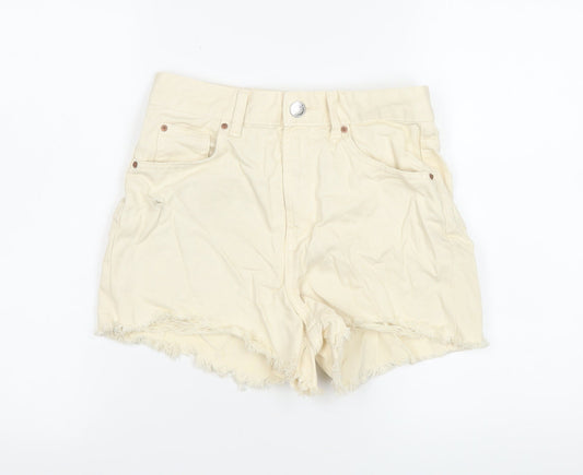 Primark Women Beige Cut-Off Denim Shorts Size 8 High Waist