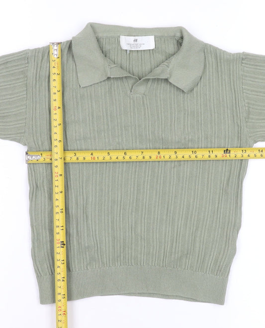 H&M Women’s Green Short Sleeve Knit Cotton Polo Top Size 2-4